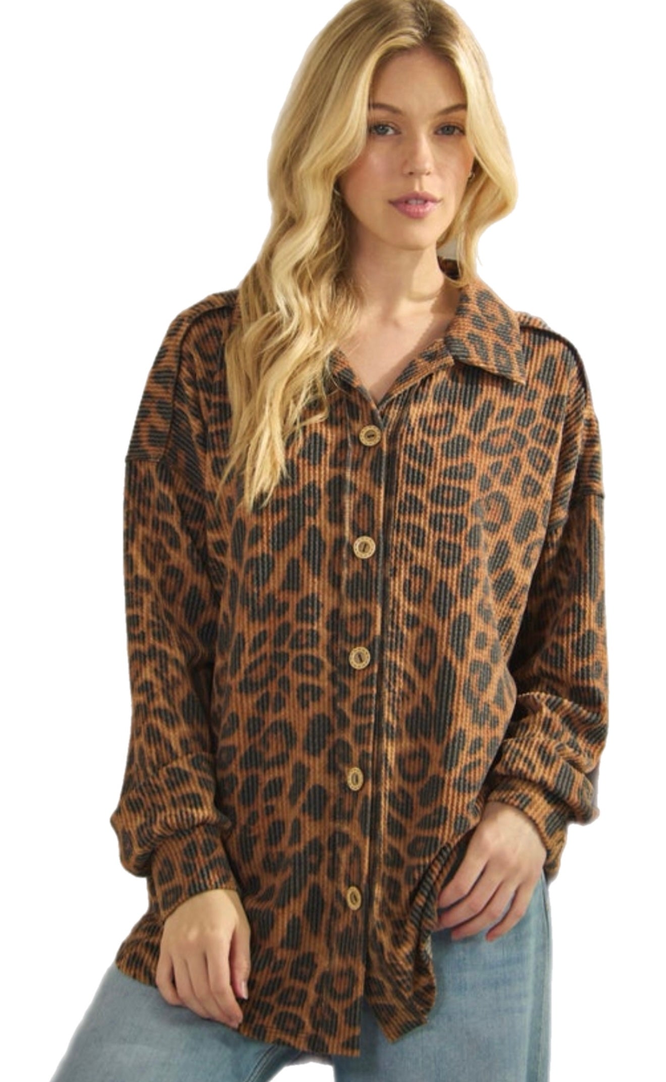 Urban Ribbed Cheetah Button Up Top