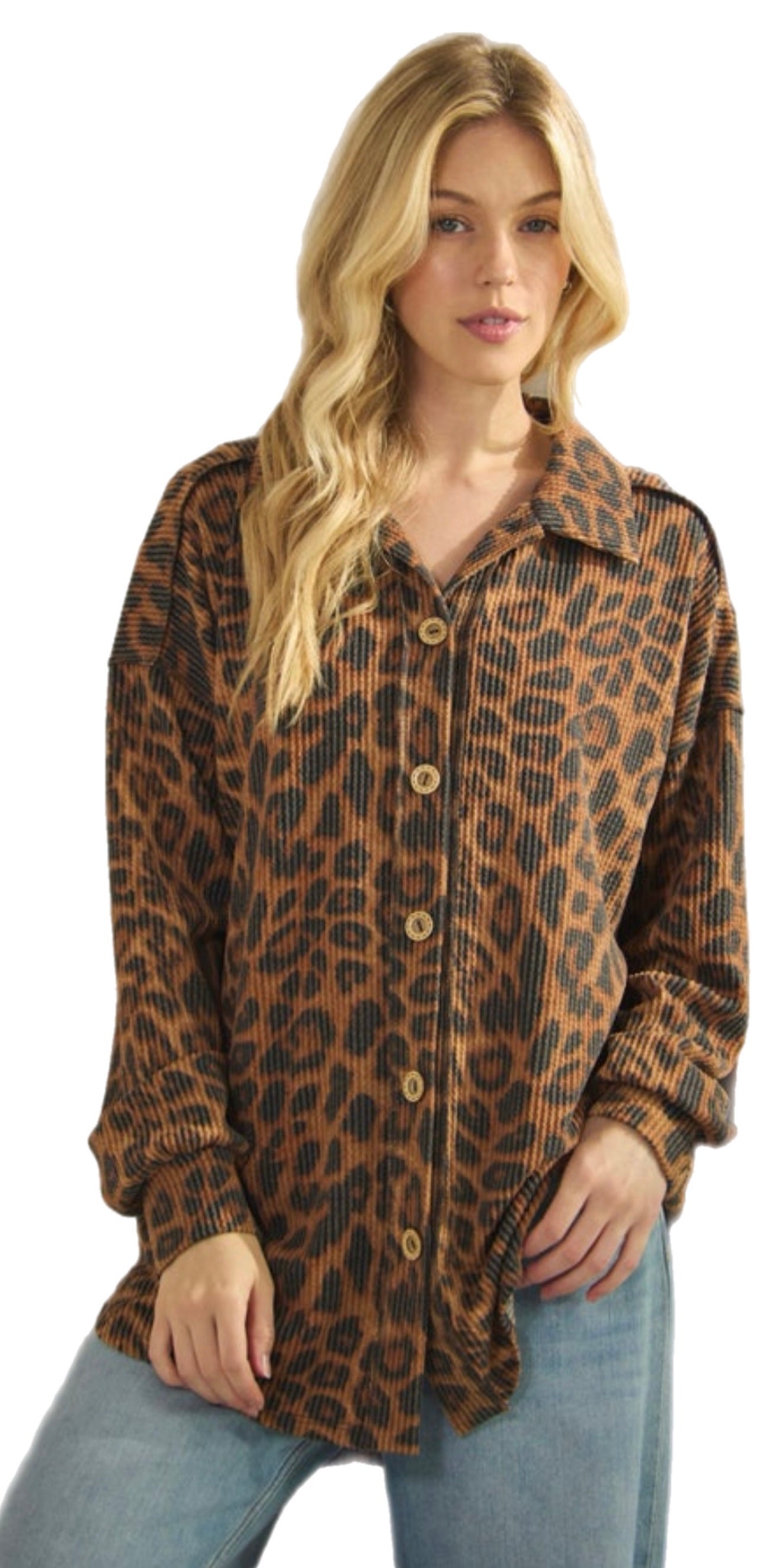Urban Ribbed Cheetah Button Up Top