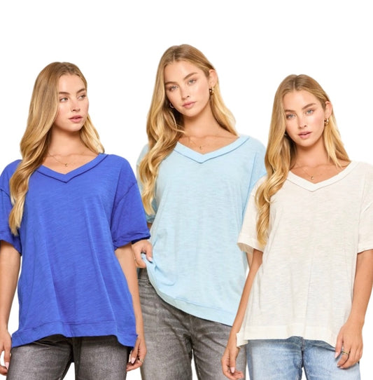 Raw Edge Cotton V Neck Tee