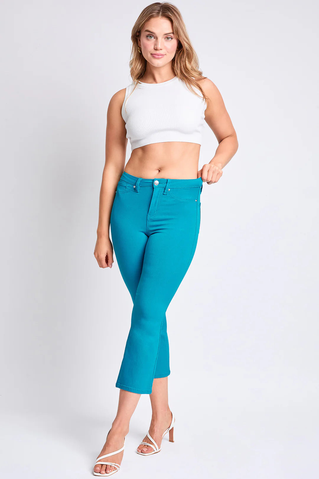 Crop Kick Flare Pant In Turquoise
