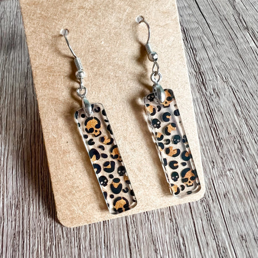 Custom Acrylic Cheetah Skull Earrings