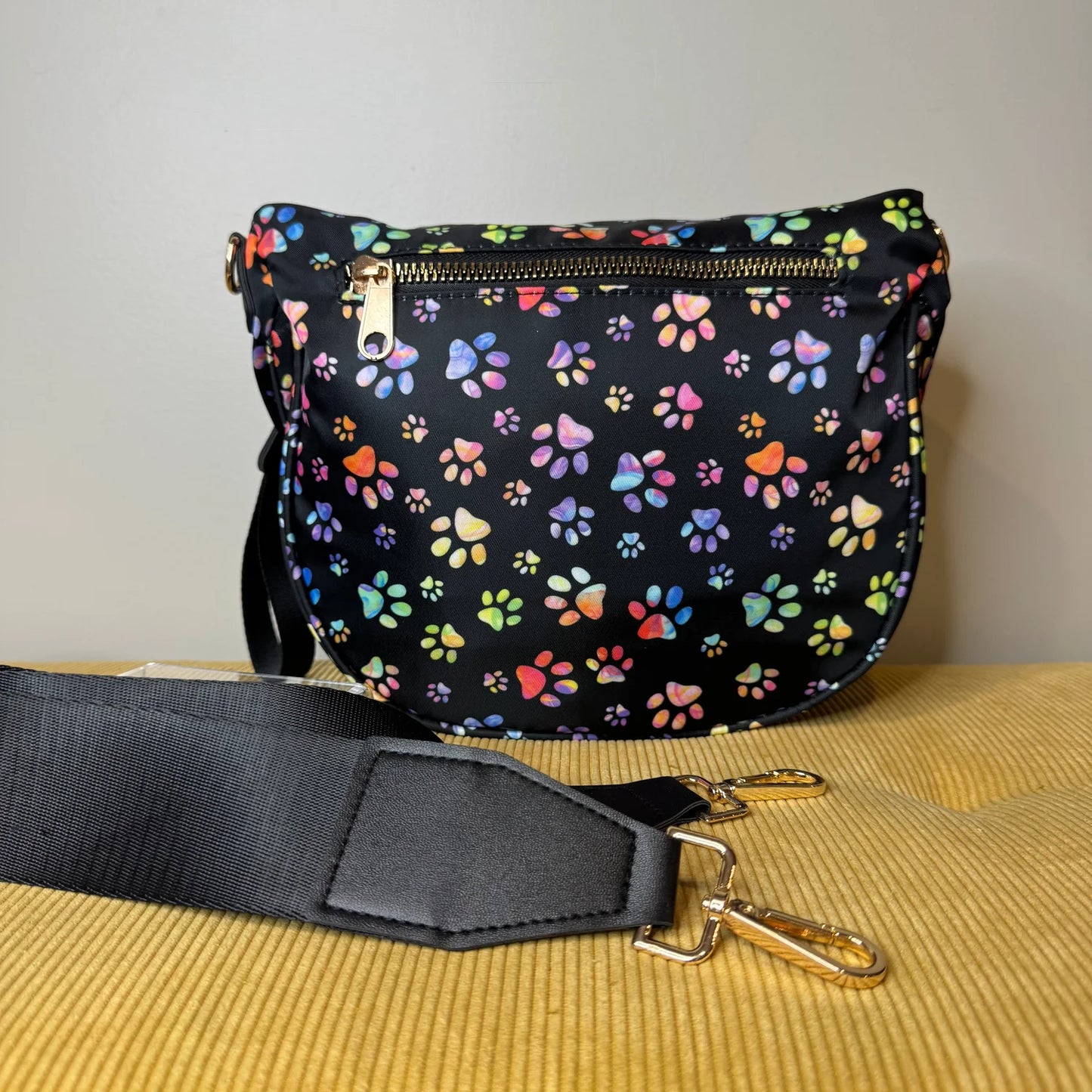 Paw Print Nylon Crossbody Bag