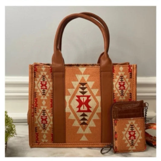 Arizona Tote Bag in Large in Camel/Red/Brown With Wallet