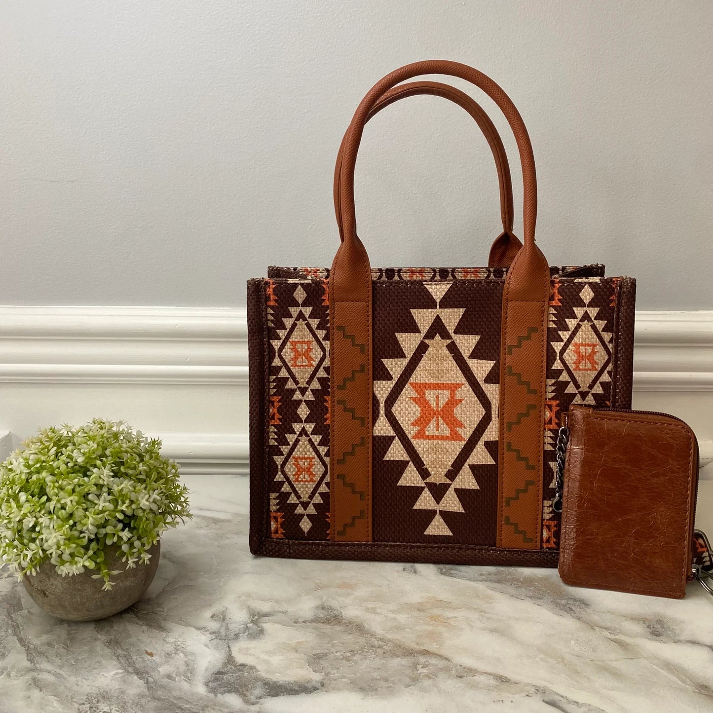 Arizona Tote Bag & Card Wallet in Dark Brown