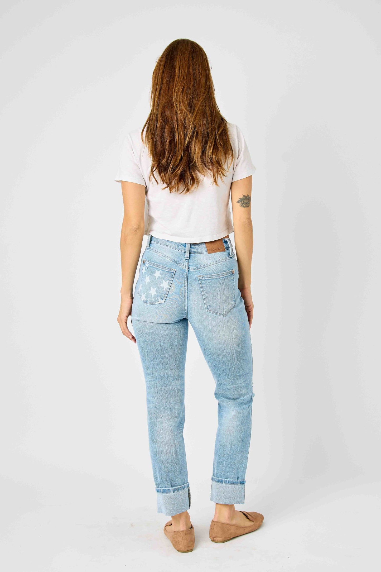 Judy Blue Mid Rise Star Pocket Boyfriend Denim