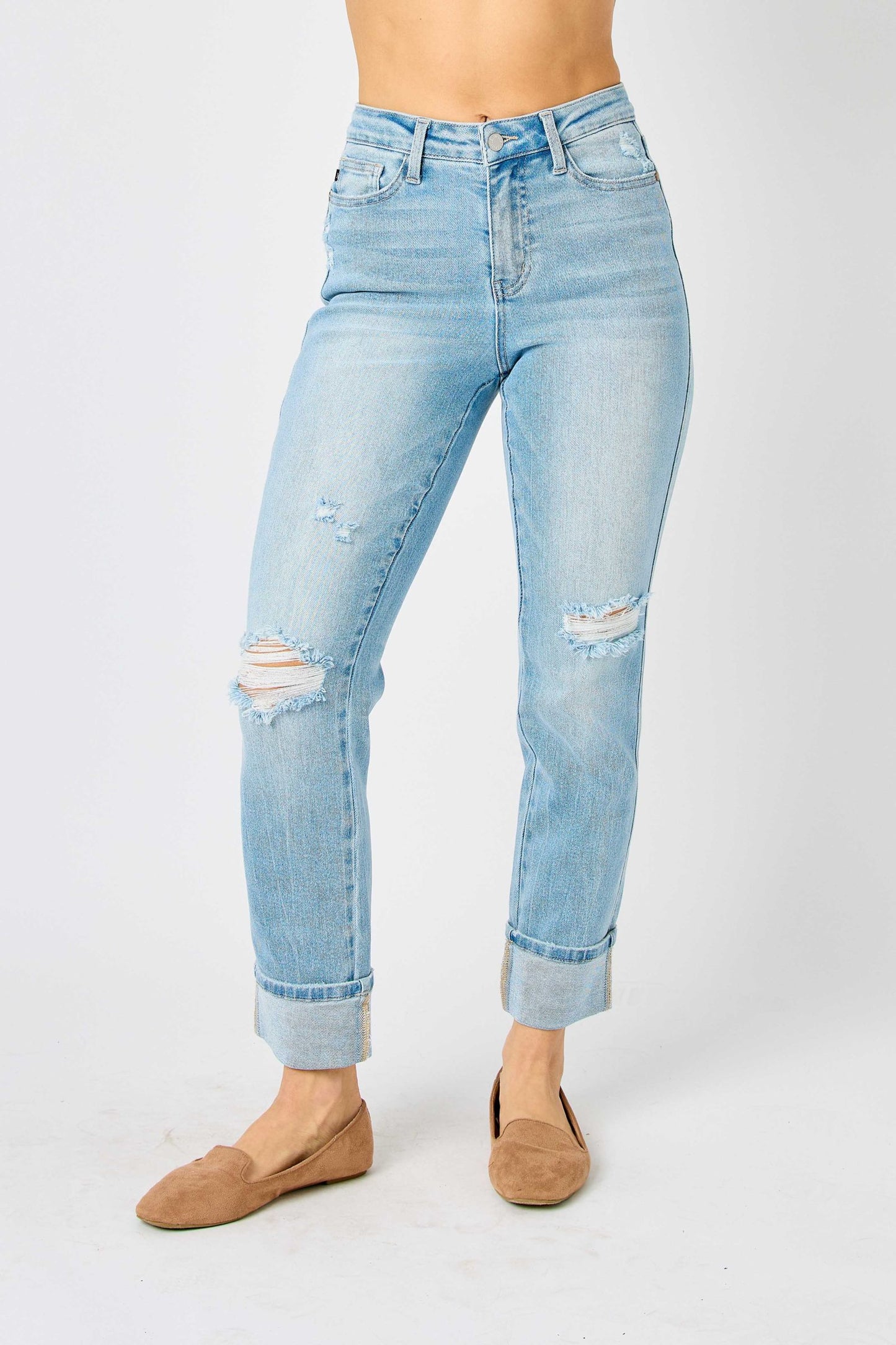 Judy Blue Mid Rise Star Pocket Boyfriend Denim
