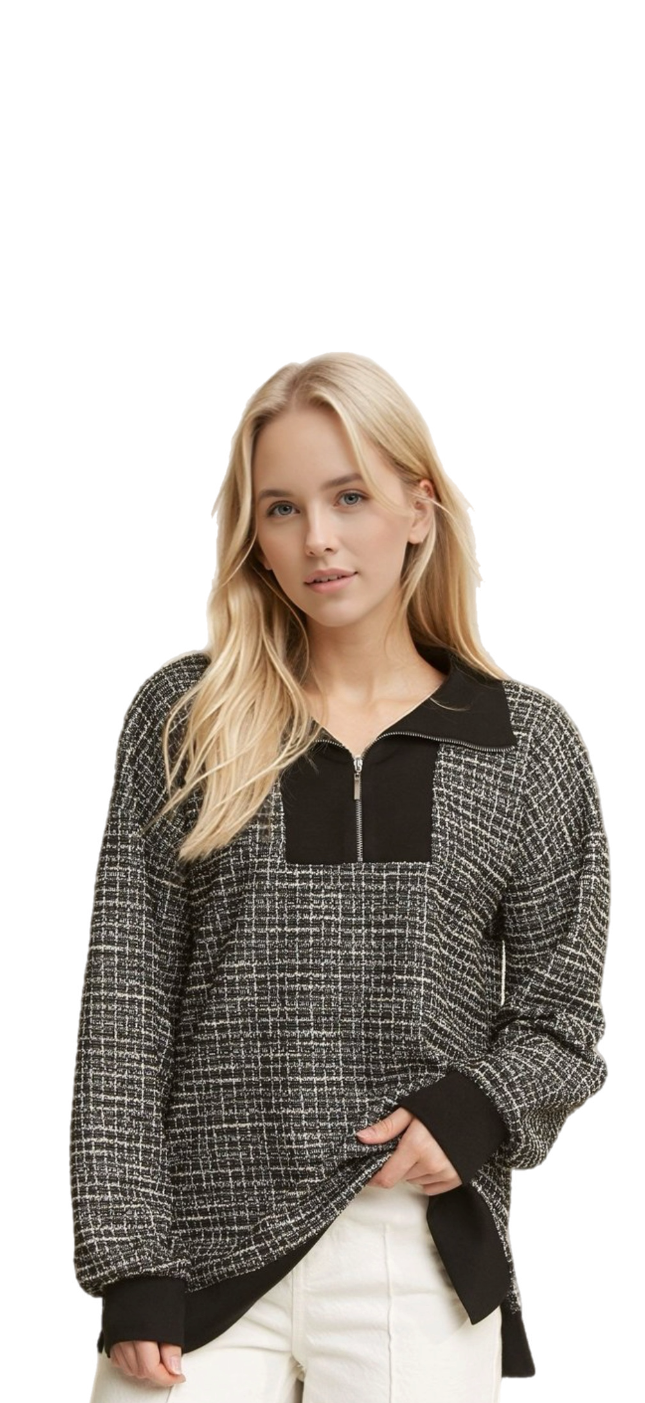 Jacquard Shimmer Zip Top