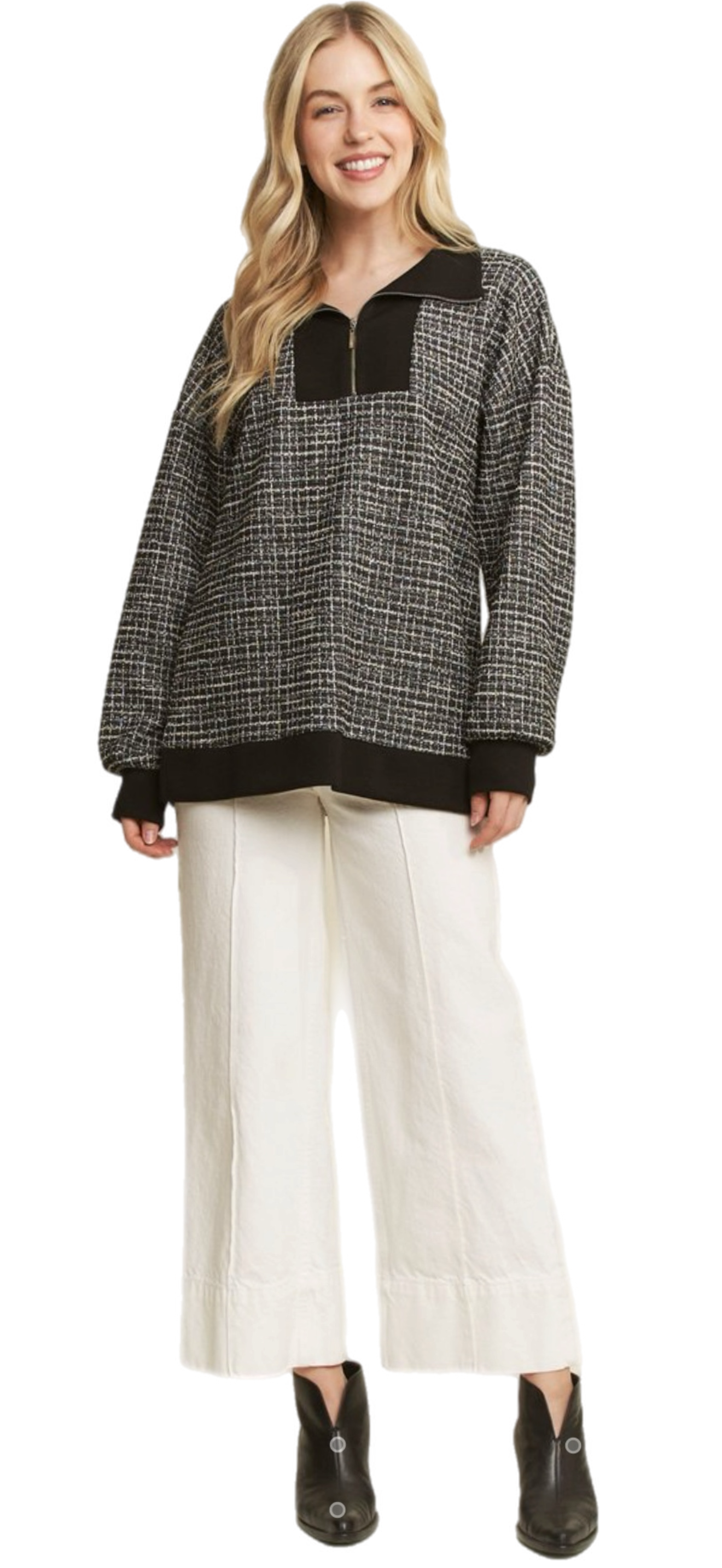 Jacquard Shimmer Zip Top