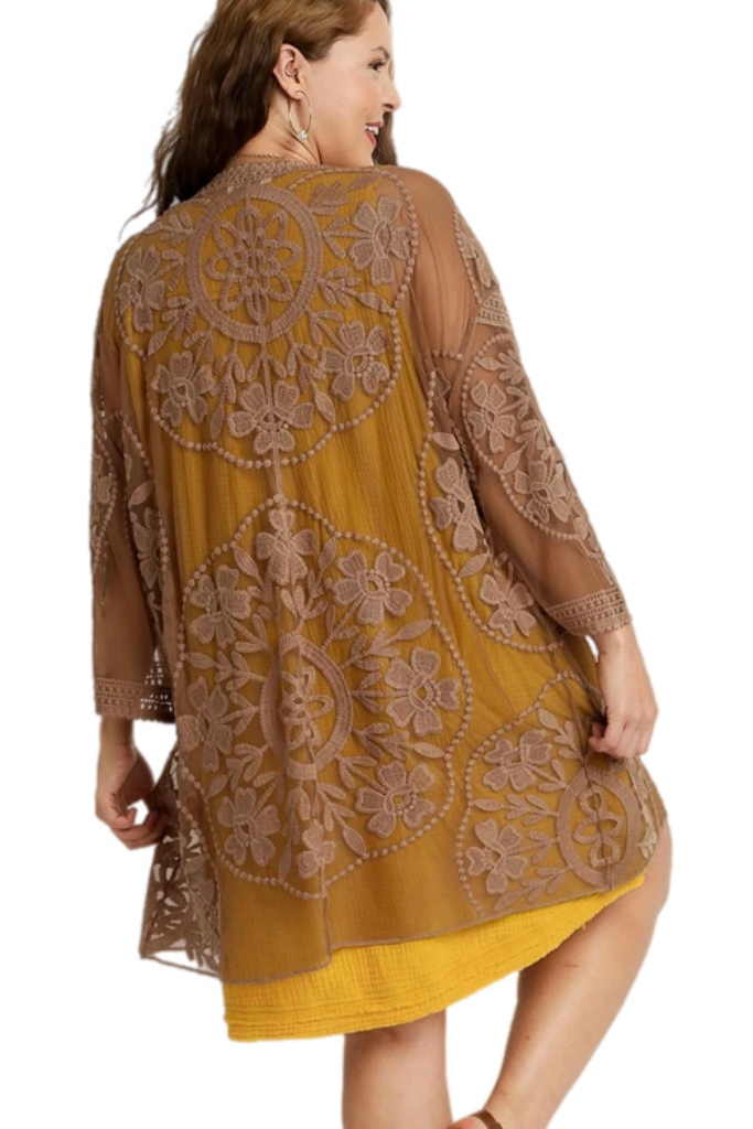 Floral Lace Front Tie Kimono