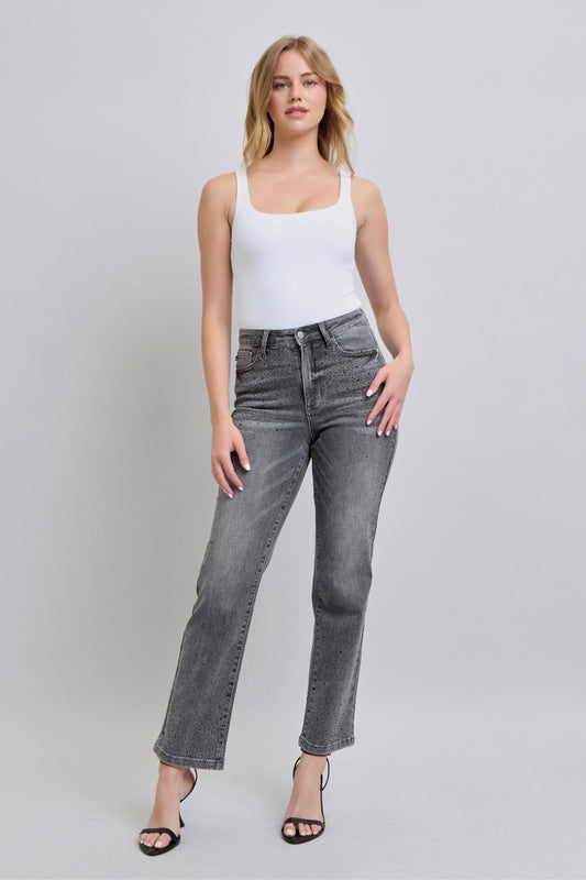 Judy Blue High Waist Rhinestone Straight Denim