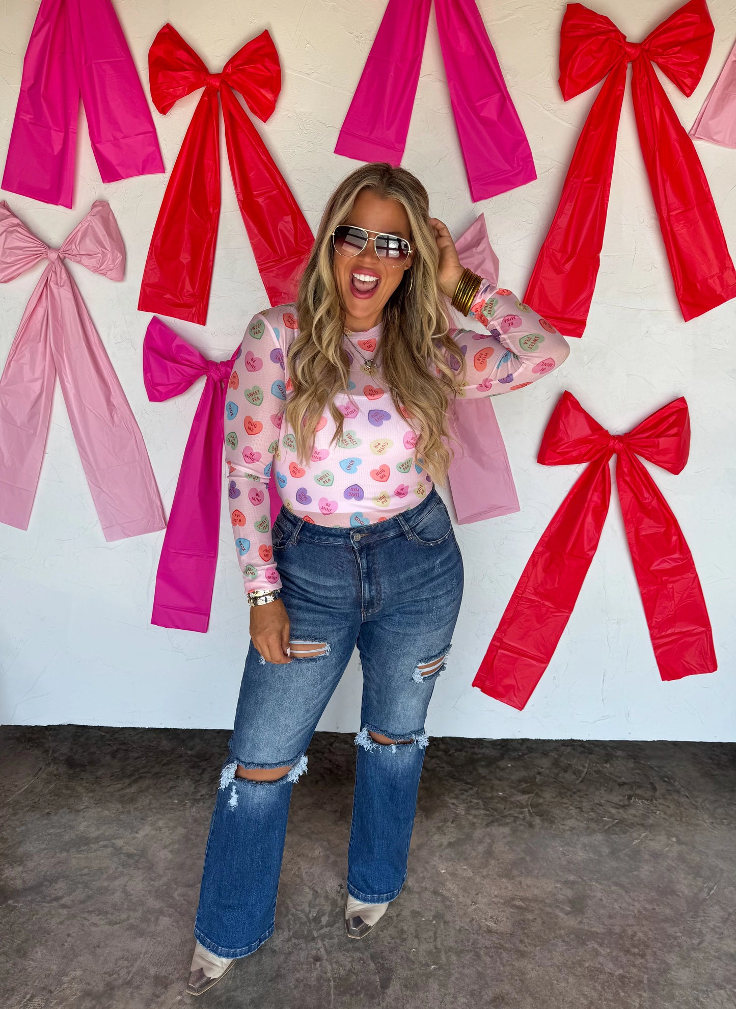 Candy Hearts Sheer Mesh Top