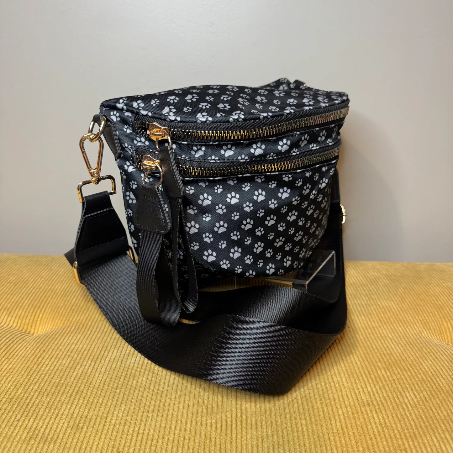 Paw Print Grey Nylon Crossbody Bag