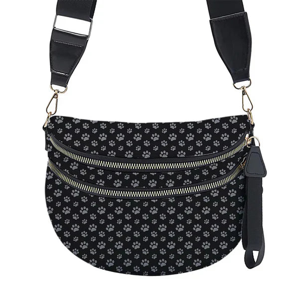 Paw Print Grey Nylon Crossbody Bag