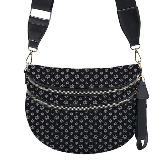 Paw Print Grey Nylon Crossbody Bag