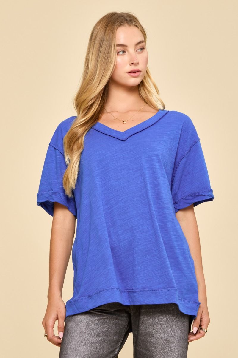 Raw Edge Cotton V Neck Tee