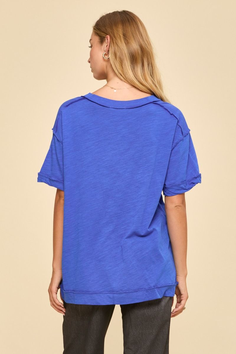 Raw Edge Cotton V Neck Tee