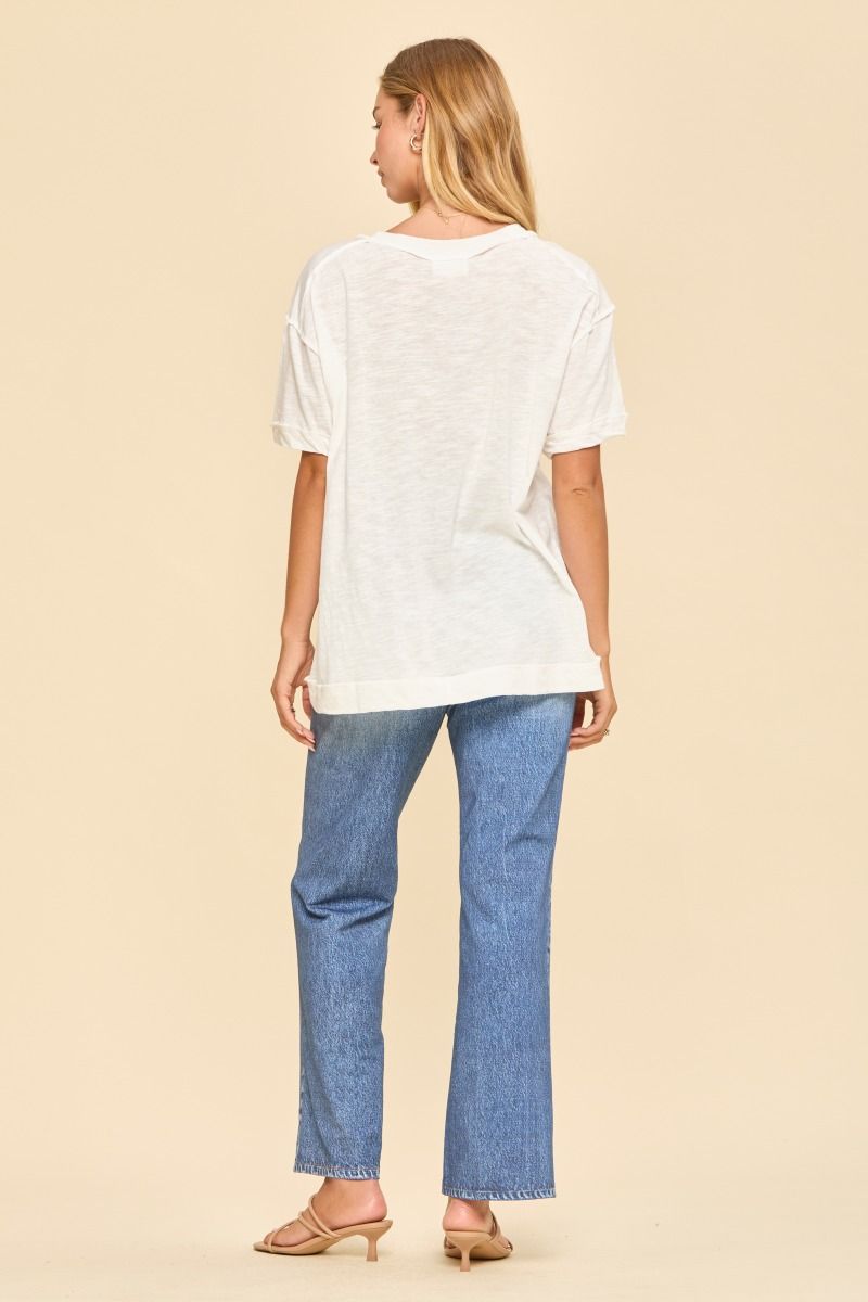 Raw Edge Cotton V Neck Tee