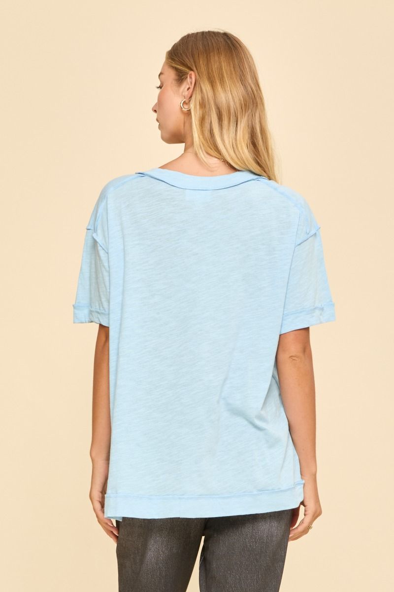 Raw Edge Cotton V Neck Tee