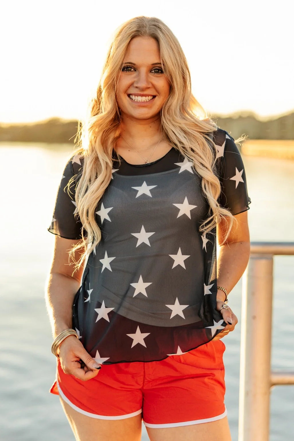 Stars Short Sleeve Mesh Top