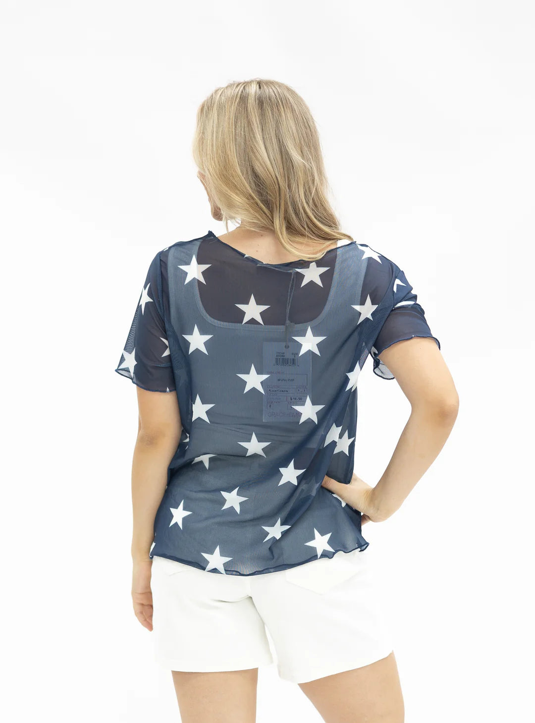 Stars Short Sleeve Mesh Top