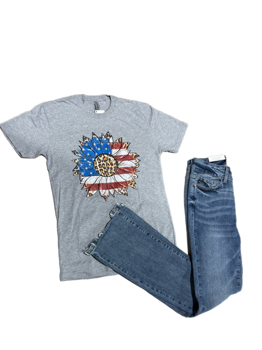 Patriotic Leopard Sunflower Graphic Tee