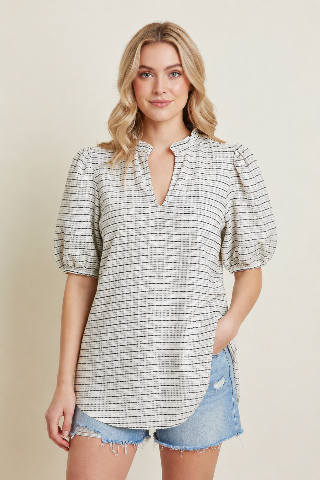 Windowpane Print Tunic Top