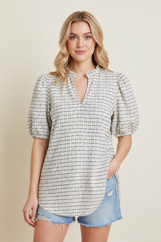 Windowpane Print Tunic Top