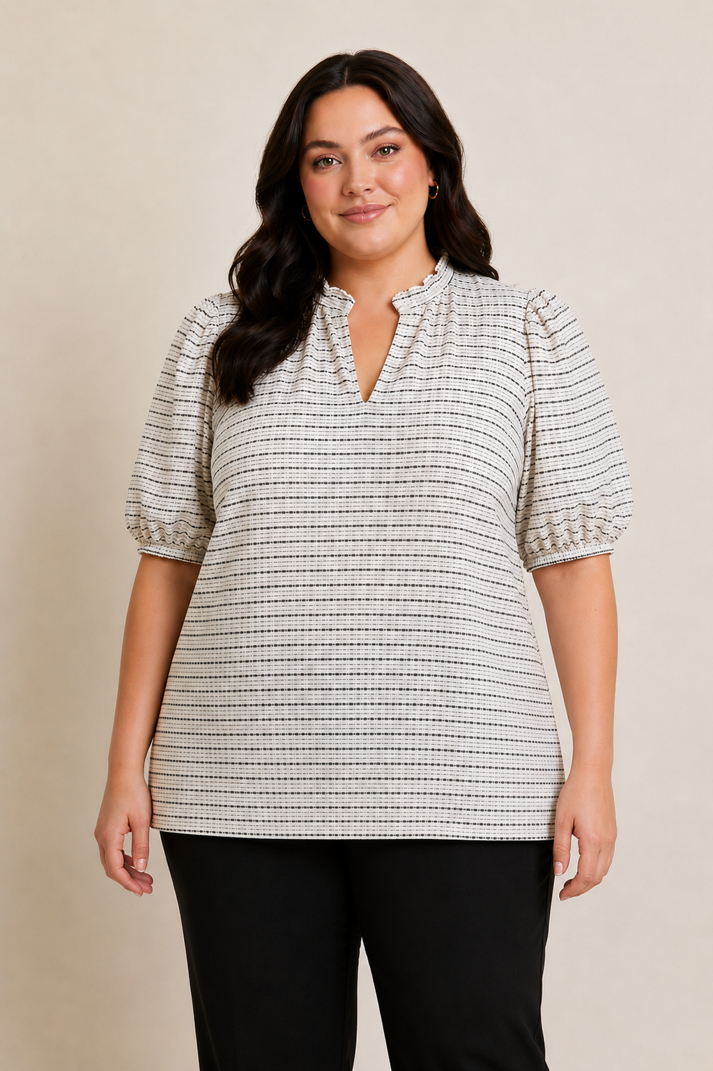 Windowpane Print Tunic Top