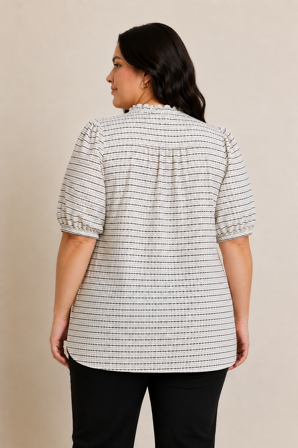 Windowpane Print Tunic Top