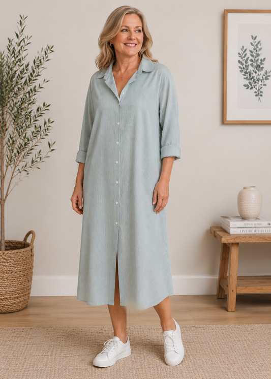 Green Stripe Shirt Dress