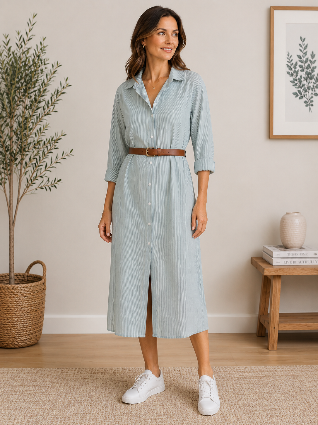Green Stripe Shirt Dress