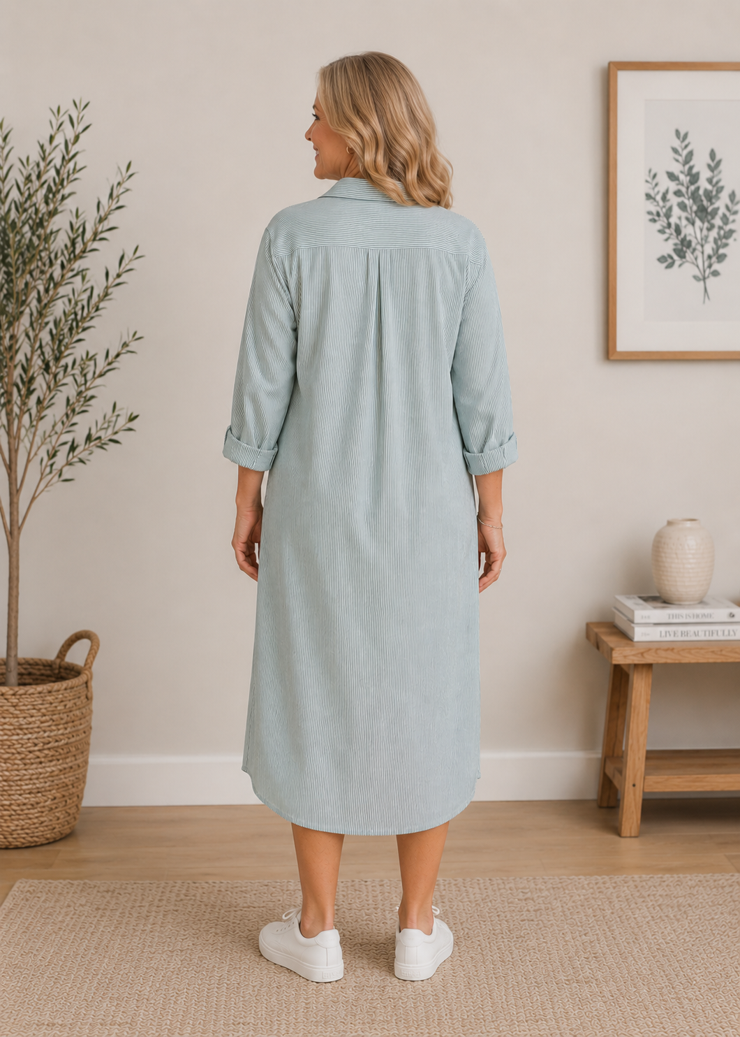 Green Stripe Shirt Dress