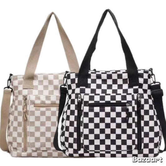 Checkered Corduroy Handbag
