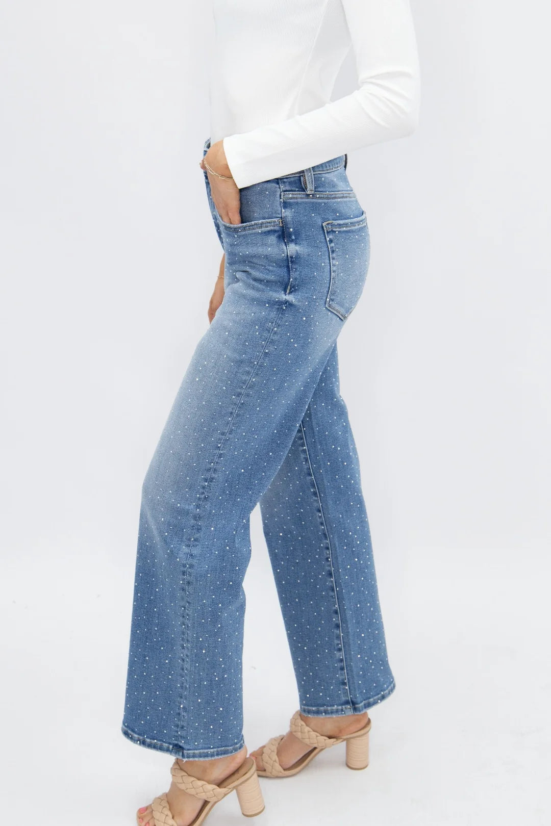 Rhinestone Embellished Denim