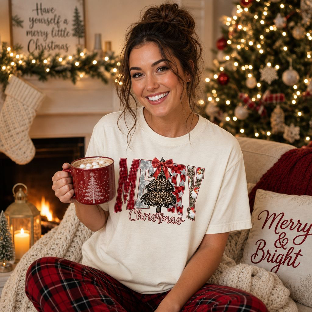 *Merry Christmas Leopard Tree Tee