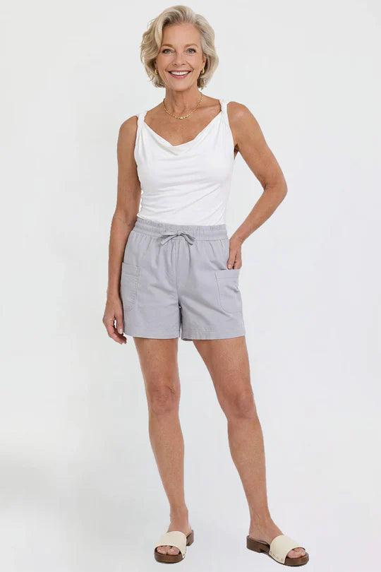 Silver Drawstring Cotton Shorts