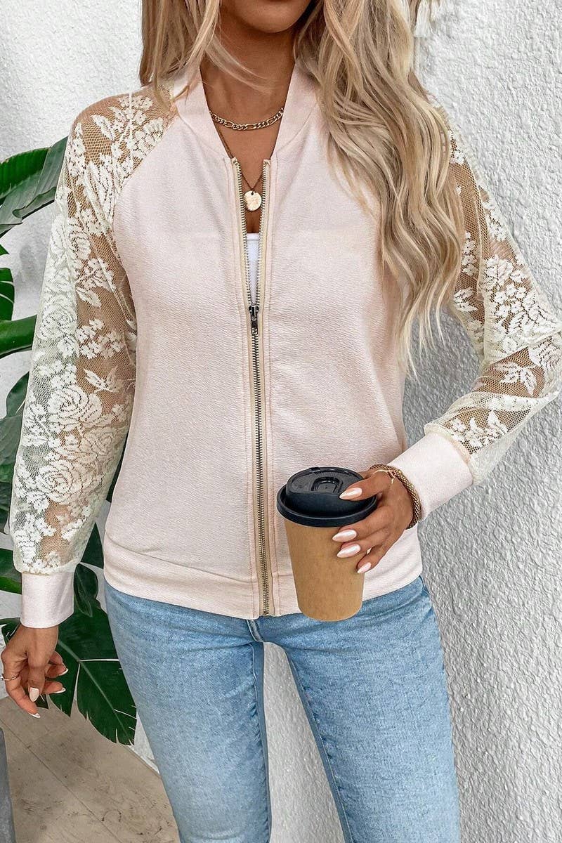 Lace Sleeve Bomber Jacket