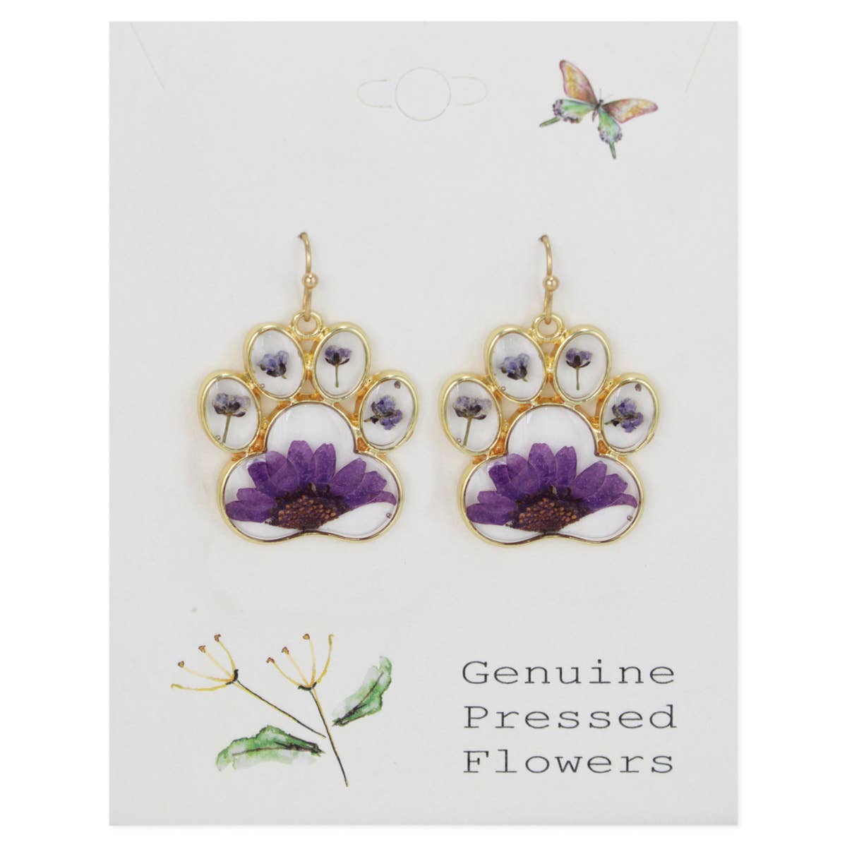 Purple Paw Dried Flower Earrings