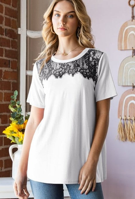 Lace Front Short Sleeve Top