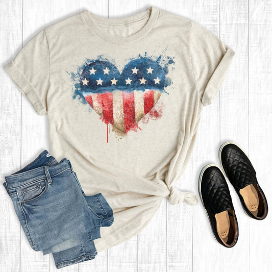 Watercolor USA Heart Graphic Tee