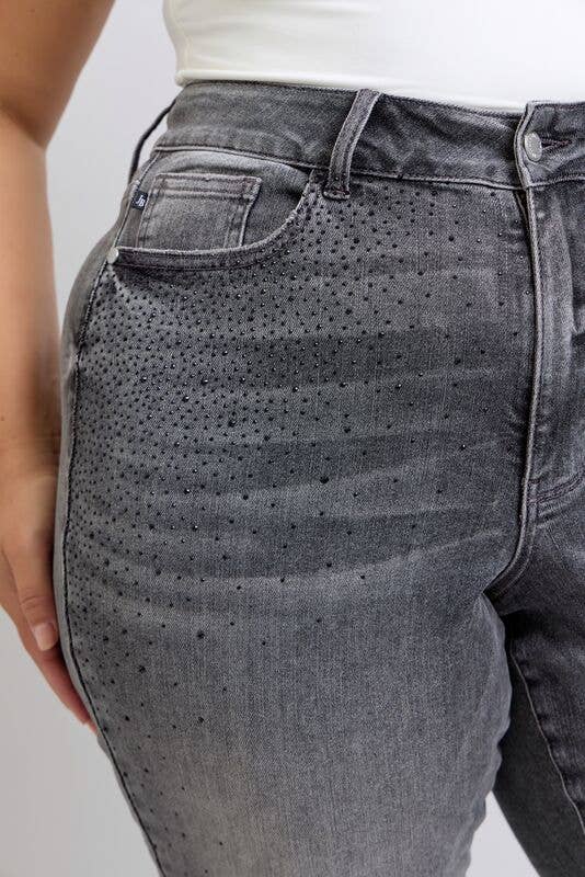 Judy Blue High Waist Rhinestone Straight Denim - Allison's Addicts