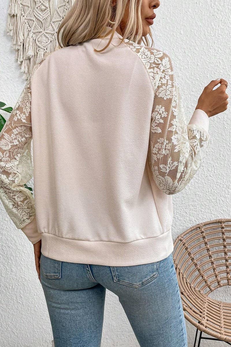 Lace Sleeve Bomber Jacket