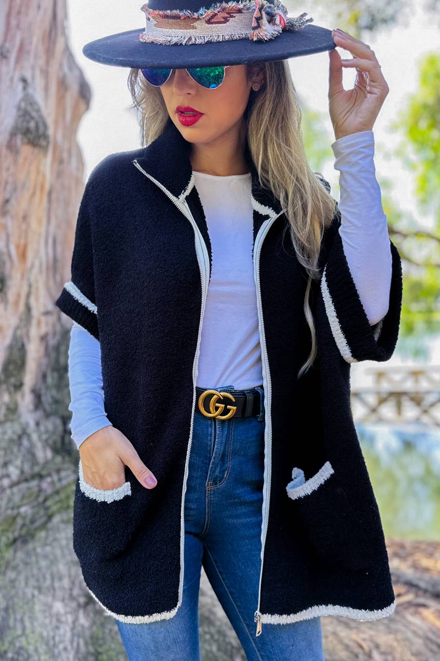 Zip-Up Knit Pocket Cardigan