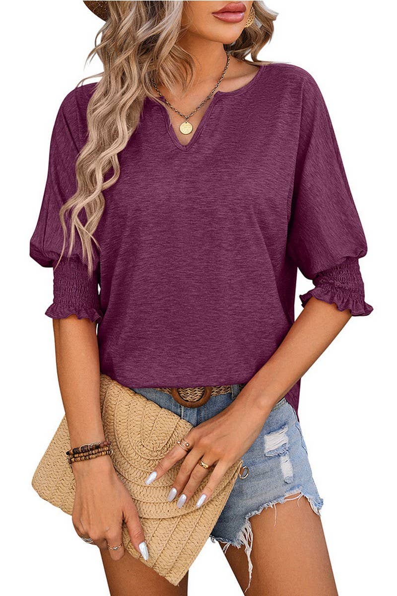 V-Neck Elbow Sleeve Top