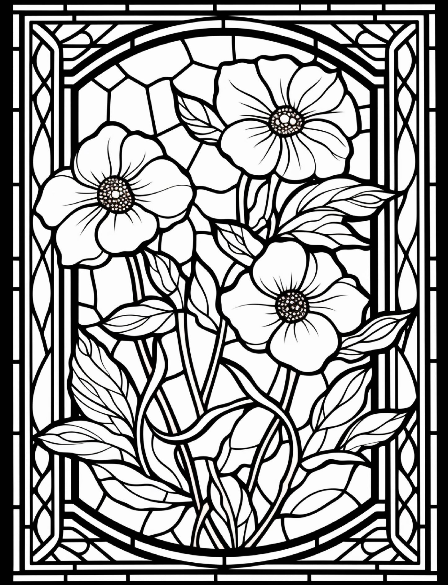 Adult Coloring Sheets Stained Glass Flowers