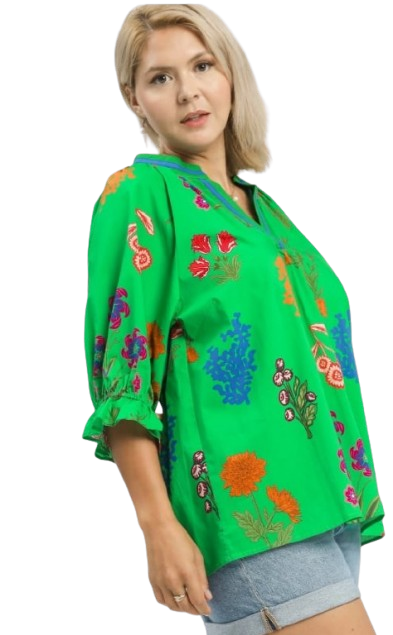 Island Green Floral Blouse