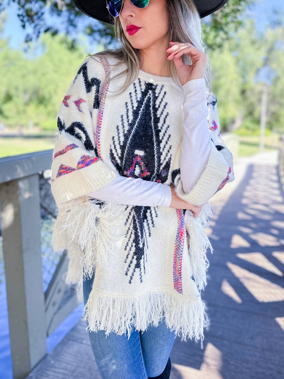 Aztec Eyelash Knit Poncho