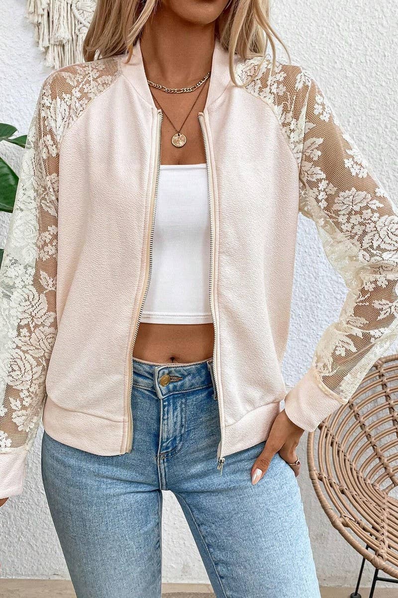 Lace Sleeve Bomber Jacket