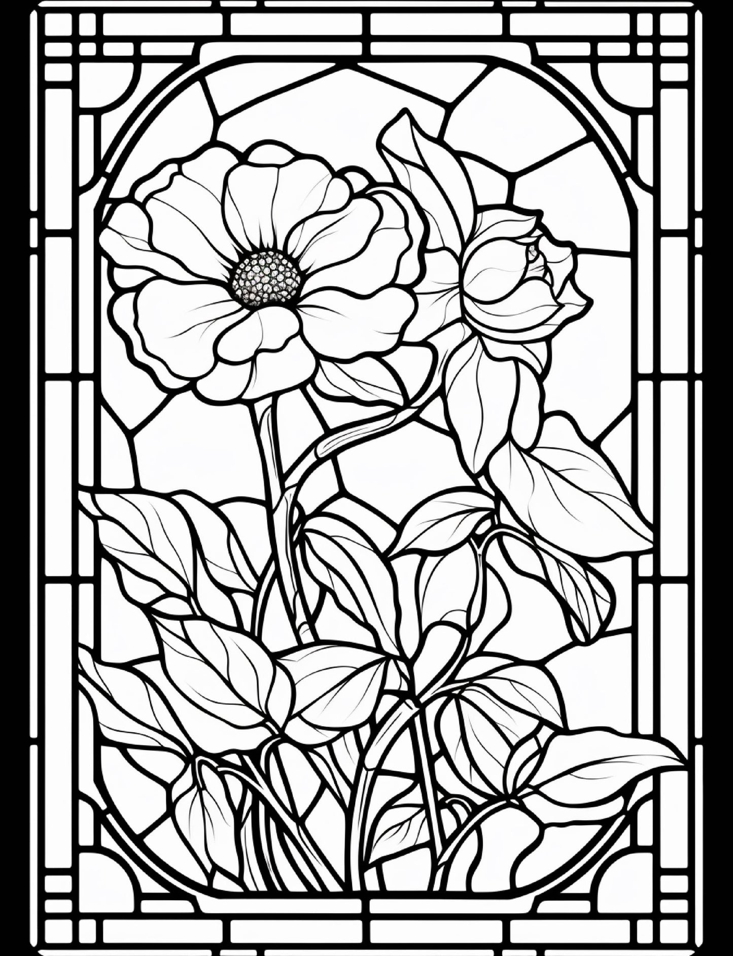 Adult Coloring Sheets Stained Glass Flowers