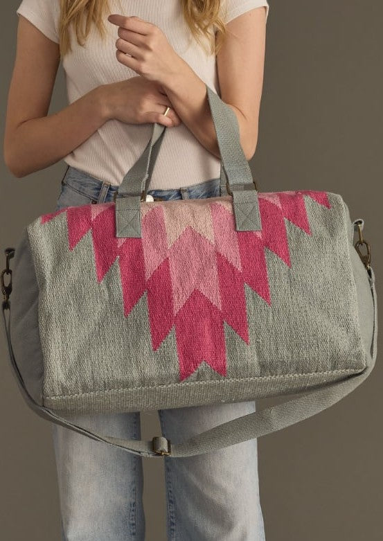 Pink & Grey Woven Overnighter Bag